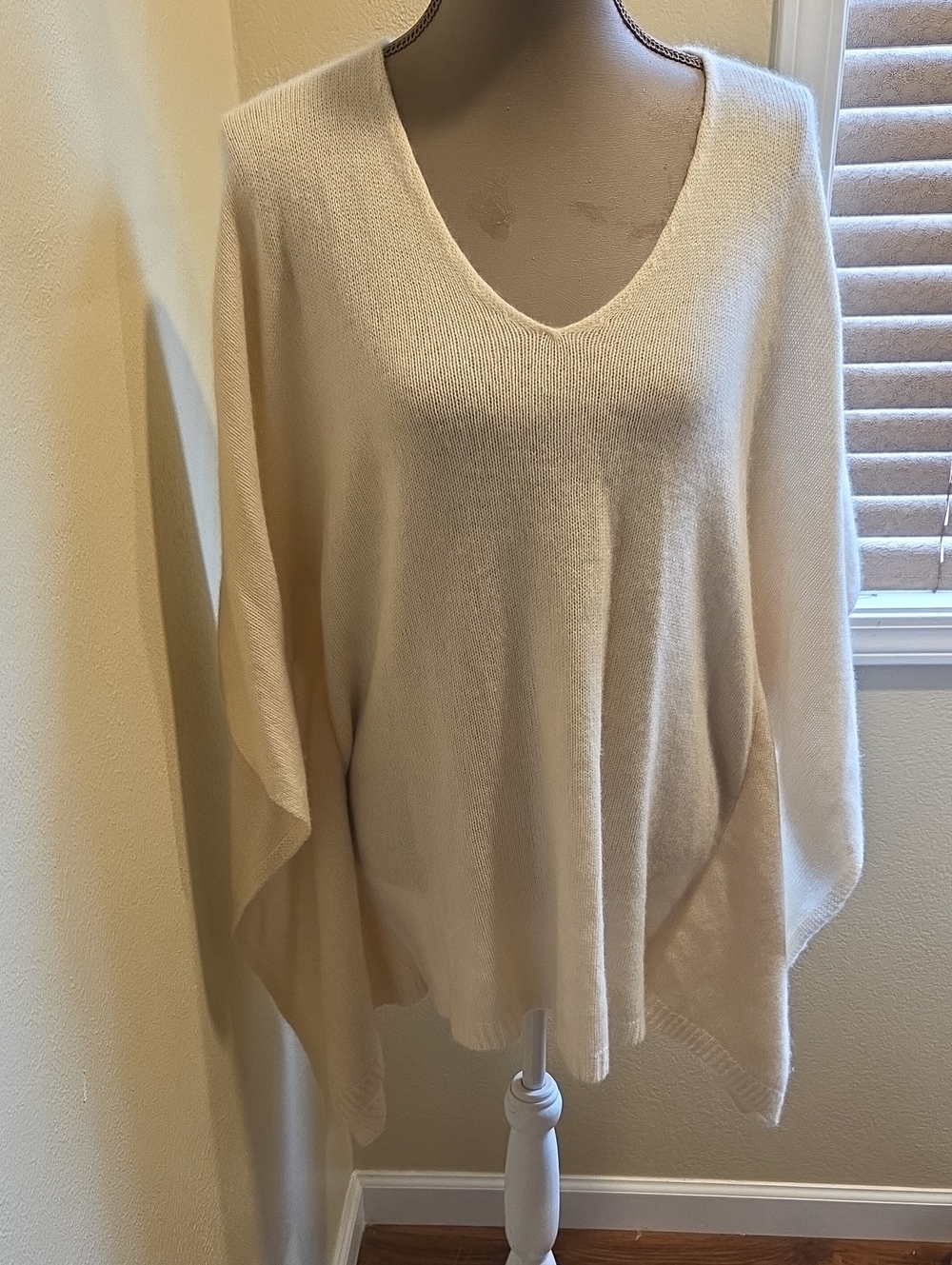 Calypso St. Barth Cream V-Neck Poncho Sweater
